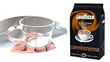 Lavazza Caffe Crema Gustoso ganze Bohnen + Design Glastasse, Kaffeetasse, Kaffee, Tasse, Glas, Espresso 100ml, 4er Pack im Geschenk Karton