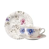 Villeroy & Boch Mariefleur Gris Basic Kaffee Set / Elegantes Geschirr aus Porzellan mit Blumenmuster / 18 teilig für 6 Personen