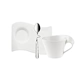 Villeroy & Boch NewWave Caffè Cappuccino Set / Service in modernem Design aus weißem Premium Porzellan / spülmaschinenfest / 1 x Set (3-teilig)