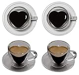 2x 70ml doppelwandige „Herzform“ Espresso-Tassen mit Henkel und Untersetzer, modern, elegant und edel für Ihren ganz besonderen Espresso – geschmacksmustergeschütztes Design in toller Verpackung, auch als Geschenk geeignet, by Feelino(R) - 2