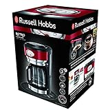 Russell Hobbs Kaffeemaschine Retro rot, bis 10 Tassen, 1,25l Glaskanne, Brüh- & Warmhalteanzeige im Retrodesign, Abschaltautomatik, Warmhalteplatte, 1000W, Vintage Filterkaffeemaschine 21700-56 - 2
